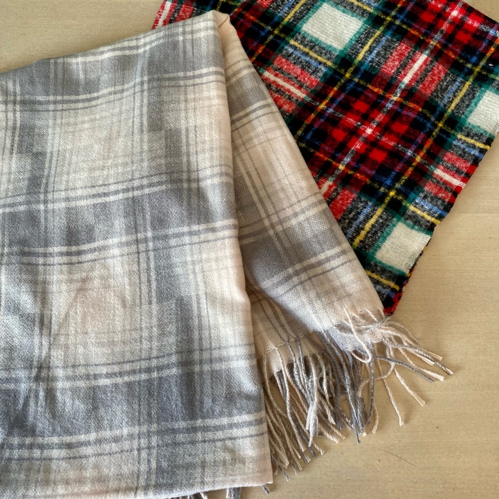 2 Plaid flannel blanket scarfs